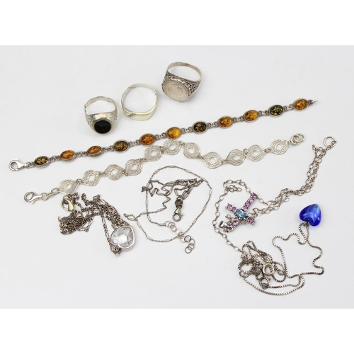 1228 - Qty of assorted silver, white metal and silver plated jewellery items, many bearing marks, approx 40... 