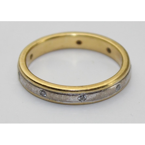 1240 - 18ct two-tone gold eternity band ring set with diamonds, approx size M, approx 4.44g gross weight