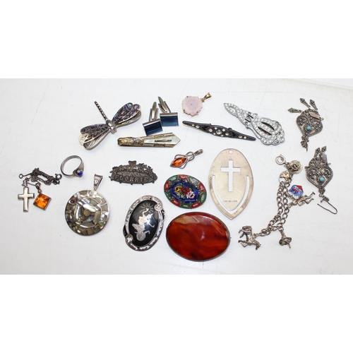 1246 - A large qty of assorted jewellery, many silver items, silver bookmark, micromosaic brooch, silver ch... 