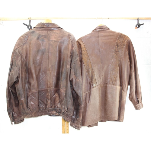 202 - 2 brown leather jackets, one size Large & Sardar size Medium