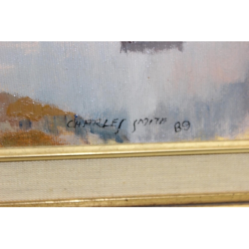 499 - Charles Smith (1913-2003), oil on board of an estuary, signed lower right, framed