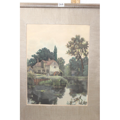 503 - Lorenzo Rizzi original watercolour & an antique print after Richard William Halfnight (1855 - 1925) ... 