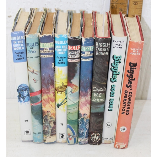 578 - Collection of 9 Biggles 1950/1960’s hard cover books in original dust covers - some first editions b... 