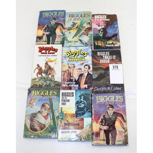 578 - Collection of 9 Biggles 1950/1960’s hard cover books in original dust covers - some first editions b... 