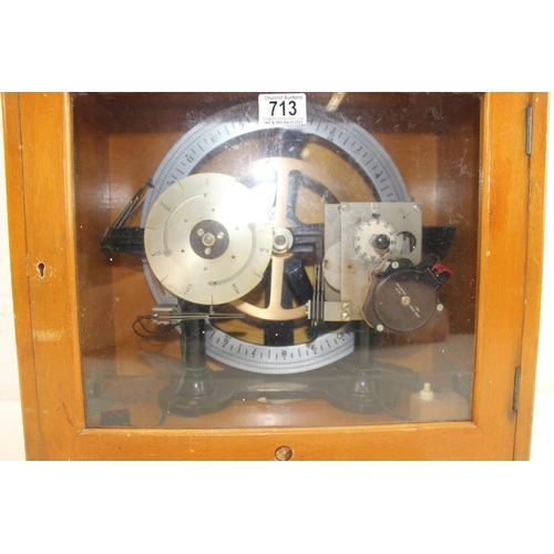 713 - Unusual large vintage timing clock, week dial, possibly scratch built, in wooden case