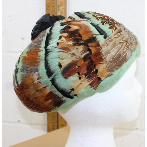 208 - A vintage colourful feather hat in Madame Beatrice Taylor box