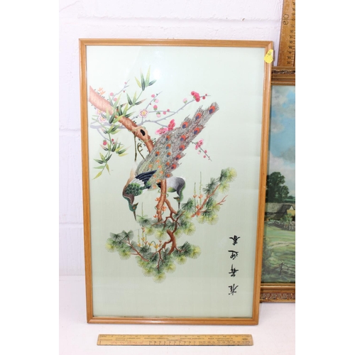 510 - 2 vintage prints and a Chinese embroidered panel (3)