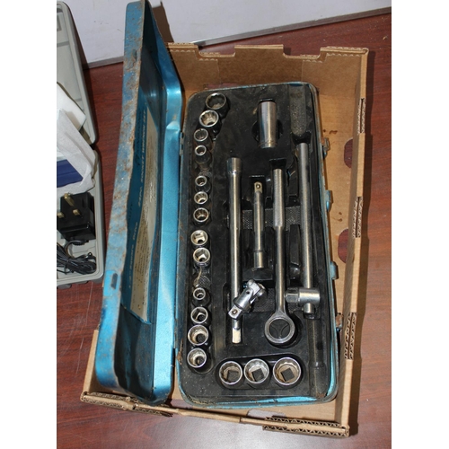 890 - 3 boxed tools, engraver, socket set, drill set