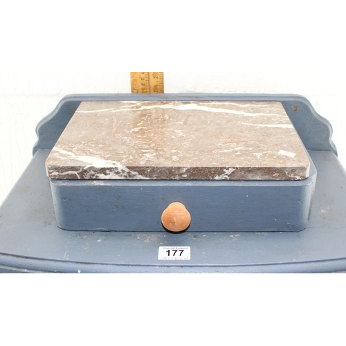 190 - A blue painted wash stand with marble top