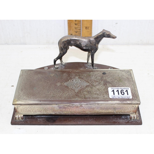 1161 - Silver plated trinket box with silver plated greyhound model