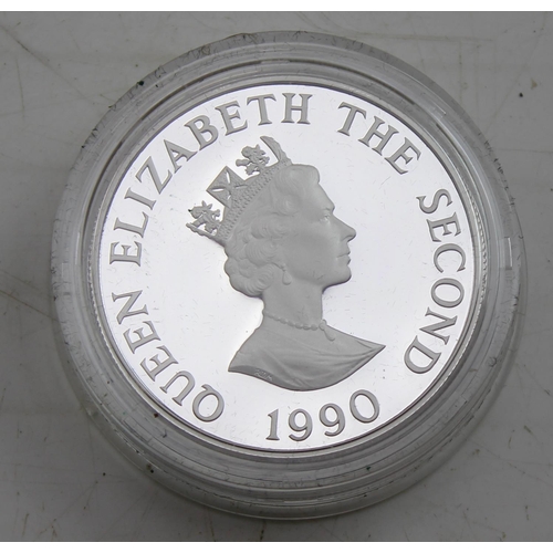 1311 - Alderney Piedfort silver proof 1990 Queen Mother 90th birthday £2 coin in worn box with paperwork