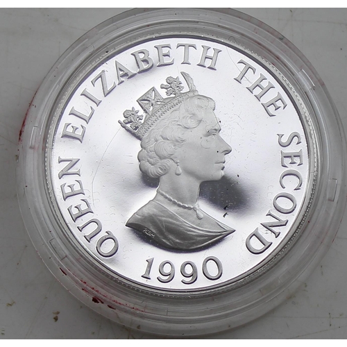 1313 - Alderney Piedfort silver proof 1990 Queen Mother 90th birthday £2 coin in box with paperwork