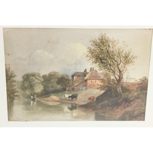 523 - An excellent quality antique watercolour of cattle in a stream near Windsor, unsigned but annotated ... 