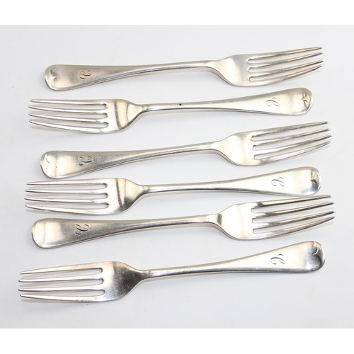 1164 - A set of 6 silver forks, Sheffield 1909 by Thomas Bradbury & Sons Ltd, approx 263g gross