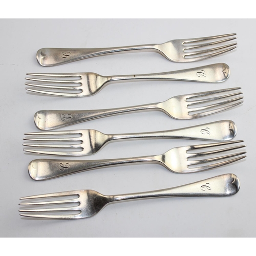 1164 - A set of 6 silver forks, Sheffield 1909 by Thomas Bradbury & Sons Ltd, approx 263g gross