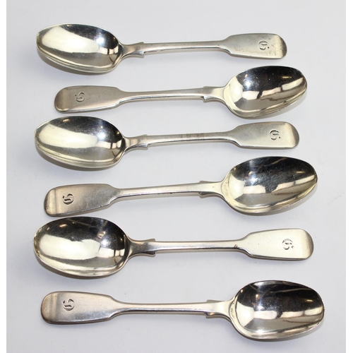 1165 - A set of 6 silver teaspoons with G initial, London 1852/3 by William Robert Smily, approx 151g gross