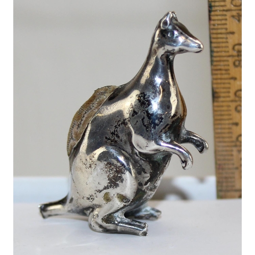 1176 - A rare silver pin cushion formed as a Kangaroo, Birmingham 1920, makers mark obscured