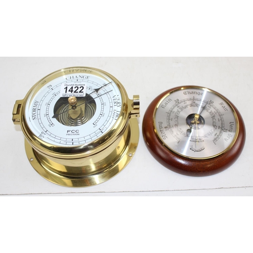 1422 - Brass cased wall barometer and a wooden cased barometer (2)