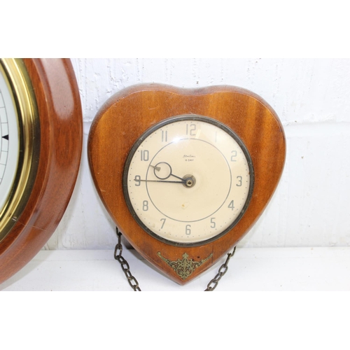 1423 - Garside Williams modern wooden wall clock and a vintage heart shaped Bentima wall clock