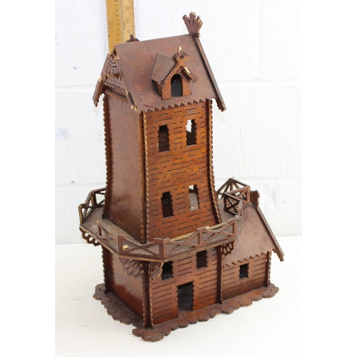 1542 - A large vintage wooden fretwork windmill model