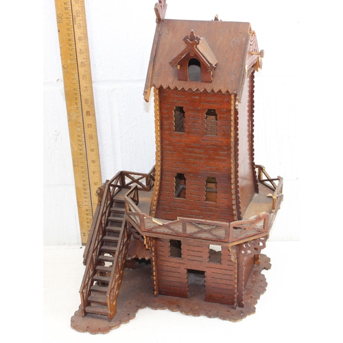 1542 - A large vintage wooden fretwork windmill model