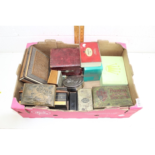 1913 - Qty of assorted vintage tins, boxes etc