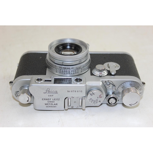 726 - Leica DBP Ernst Leitz GMBR Wetzlar Germany camera, with Elmar f=5cm 1:2.8 lens with lens cap, in ori... 