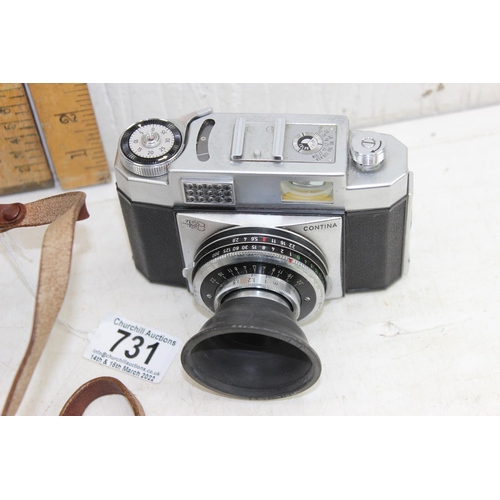 731 - Carl Zeiss Ikon Contina camera with Pantar 1:2.8 f=45mm lens, with rubber attachment and leather cas... 