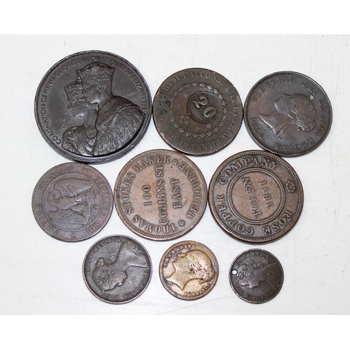 1333 - Qty of mixed copper coins, tokens, medallions etc to inc 1854 New Brunswick penny, 1811 Rose Copper ... 