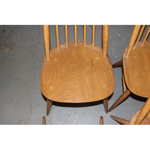 158 - A set of 6 (4 dining & 2 carver) Ercol Goldsmith pattern dining chairs, blonde finish