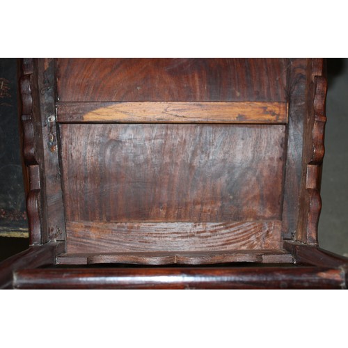 57 - Unusual Chinese hardwood (possibly Huanghuali) chair with carved details and the back panel inlaid w... 