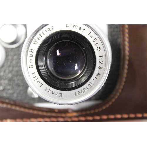 726 - Leica DBP Ernst Leitz GMBR Wetzlar Germany camera, with Elmar f=5cm 1:2.8 lens with lens cap, in ori... 