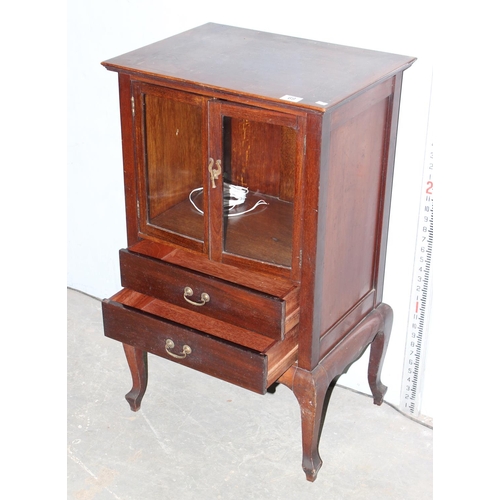 7 - Small vintage glazed display cabinet with two drawers