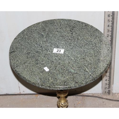 23 - A small brass and marble topped side table