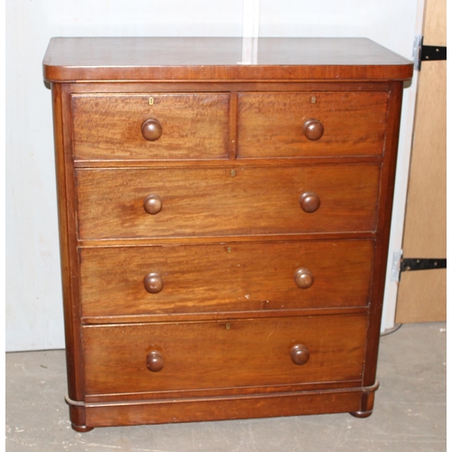 32 - Victorian Mahogany 2 over 3 chest of drawers with bun handles