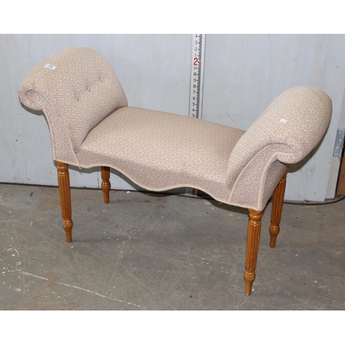 71 - Antique style upholstered window seat on reeded wooden legs
