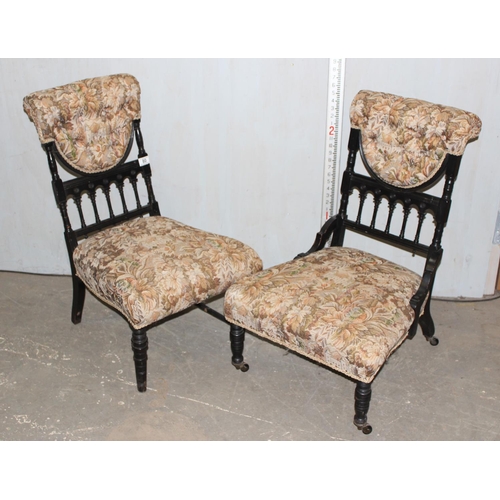 80 - A pair of Victorian ebonised low chairs of unusual form