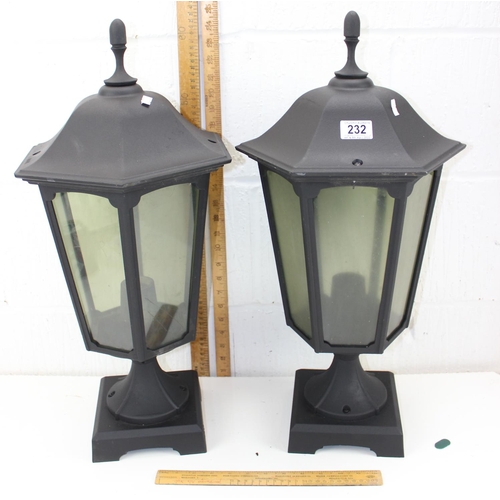 232 - Pair of painted and glazed pillar lamps