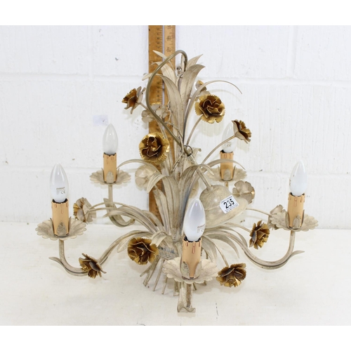 235 - A painted metal hanging chandelier designed as candles and flowers