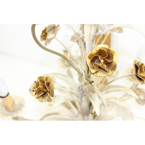 235 - A painted metal hanging chandelier designed as candles and flowers