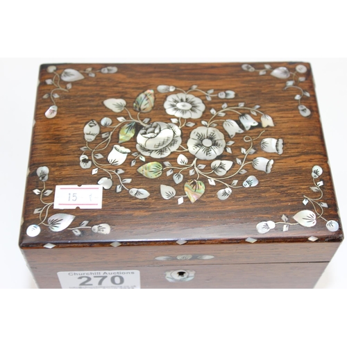 270 - Small Tea caddy with mother of pearl inlay with a flower design