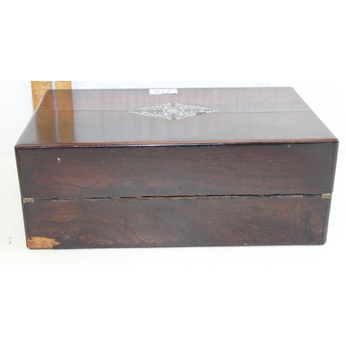 278 - An antique Rosewood writing slope with Mother of Pearl inlay
