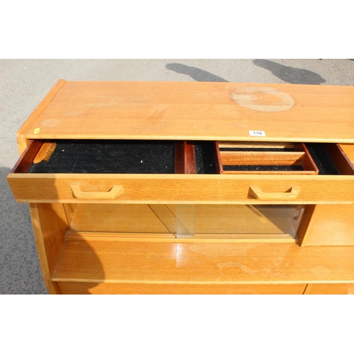 116 - E Gomme G-Plan Drinks cabinet with drawers and sliding glass panel