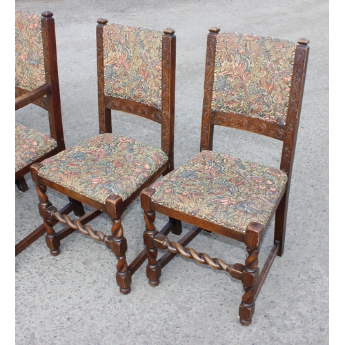 133 - Four vintage chairs with carved details and barley twist supports together with a carver chair