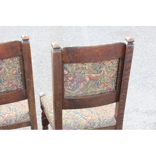 133 - Four vintage chairs with carved details and barley twist supports together with a carver chair