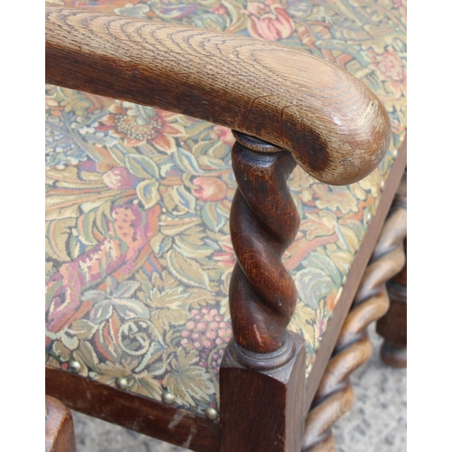 133 - Four vintage chairs with carved details and barley twist supports together with a carver chair