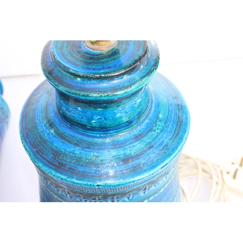 239 - 2 retro blue Italian pottery decorative table lamps