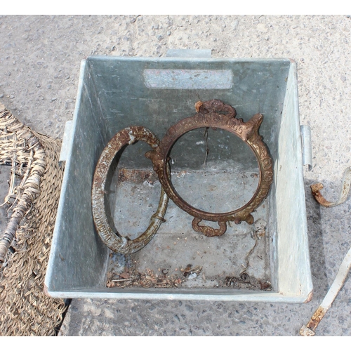 329 - Galvanised bin and other garden related metalwares etc