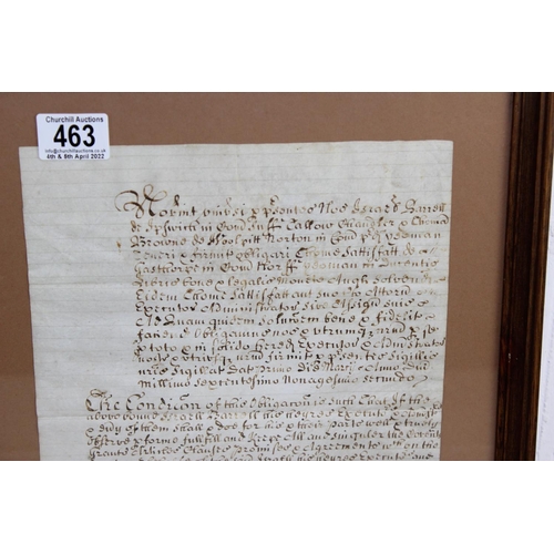 463 - An antique framed legal document with wax seals