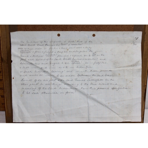 463 - An antique framed legal document with wax seals